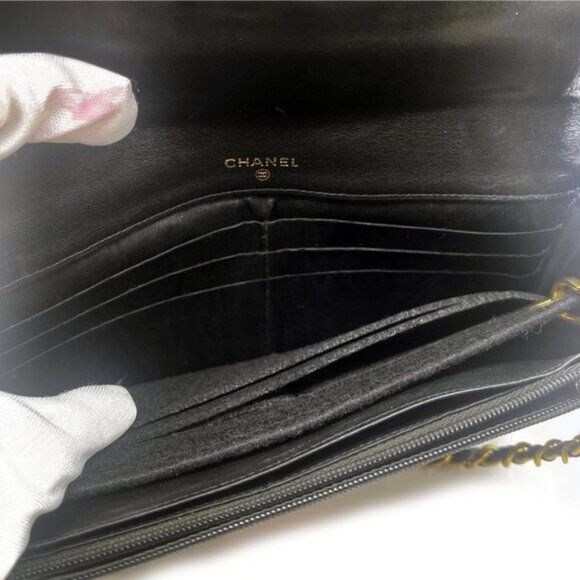 CHANEL CC Classic Timeless Lambskin Flap Wallet with Chain Purse Black Crossbody - Picture 10 of 16
